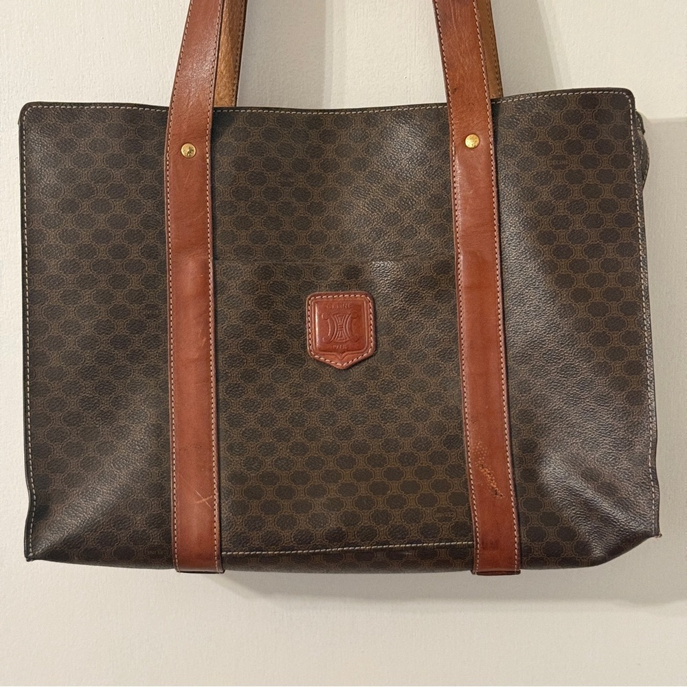 Celine Macadam Vintage Brown and Tan Leather Accent Bag